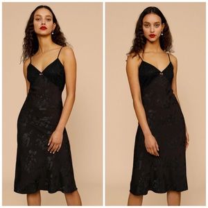ROUJE PARIS Diane Jacquard Black Midi Dress